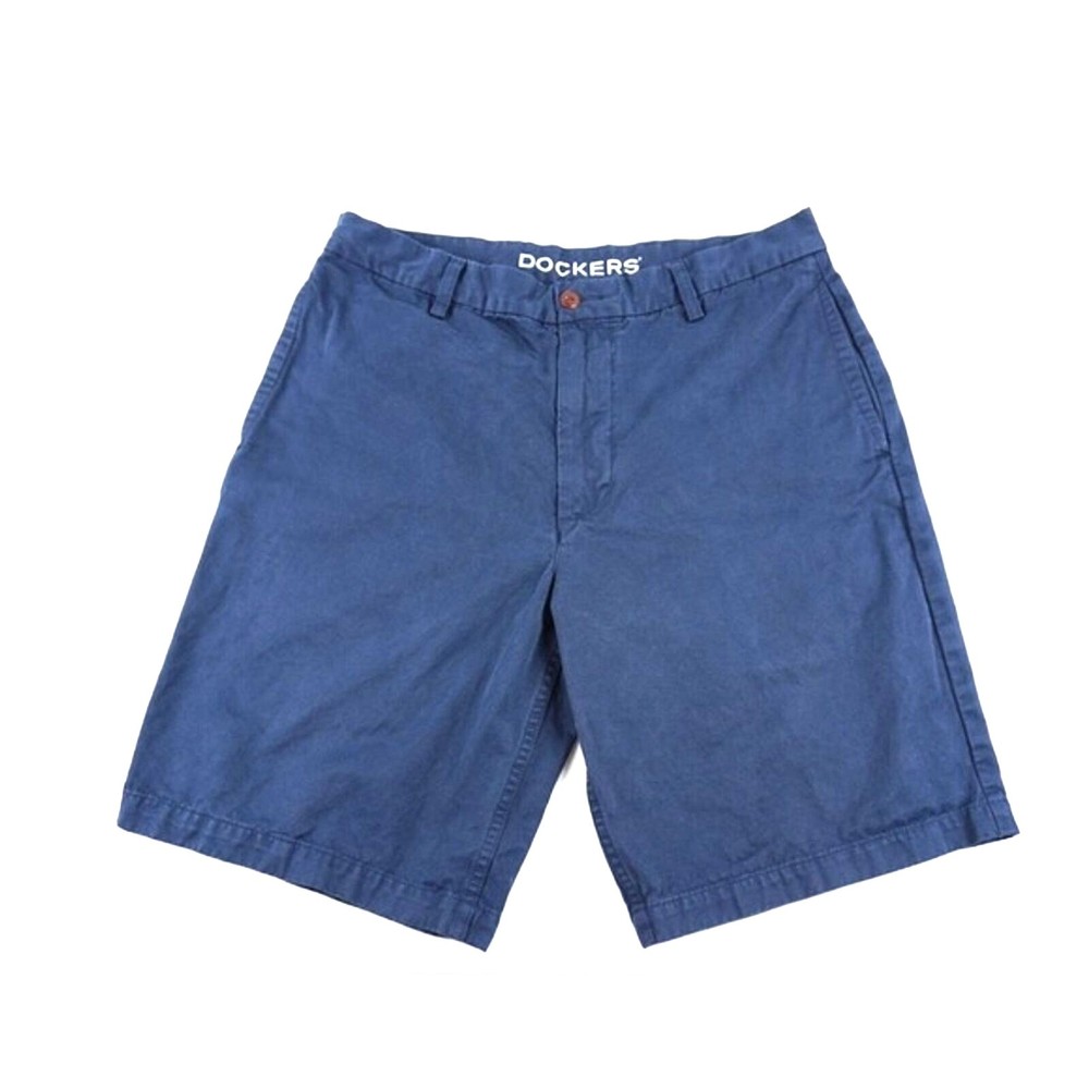 Dockers Shorts Mens Flat Front 4 Pocket Chino Walking Casual Size 34 Color Blue